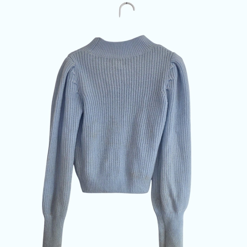 So Blue Ribbed Mock Neck Puff‎ Sleeve Sweater Women's Medium